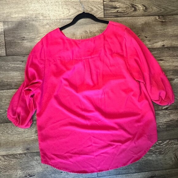 Hot Pink 3/4 Sleeve Women's Blouse Gold Zipper - Picture 9 of 9